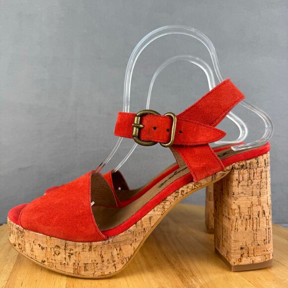 Free People Brooke Platform Cork Heel Red Sandal Women’s Size 40/ 9.5 US - Picture 1 of 8